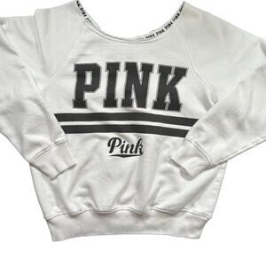 PINK Sweatshirt White with Black Lettering Extra Small